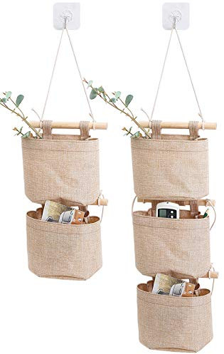 AARAINBOW 1 Packung Mini-Baumwoll-Leinen-Stoffschrank mit 5 Taschen zum Aufhängen an der Wand, Organizer für Zimmer, Badezimmer, Khaki, 5 Taschen