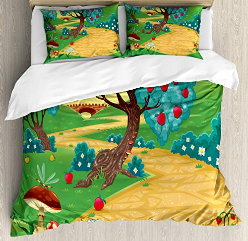 ABAKUHAUS Frühling Bettbezug Set für Einzelbetten, Apfelbaum und Libelle, Milbensicher Allergiker geeignet mit Kissenbezug, 230 x 220 cm - 70 x 50 cm, Mehrfarbig