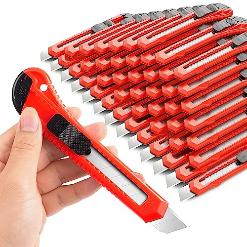 DIYSELF 30 Pack Box Cutter Retractable, 18mm Utility Knife, Snap-Off Blade