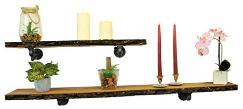 AB-Fashion 07 Wandregal Industrial Eiche mit Baumkante und Rinde Retro Rustikal Vintage Holz und Eisen 40-120 cm (70)