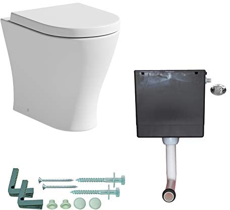 Ceramica® Arles Modern Bathroom Cloakroom Back to Wall BTW Toilet Space Saving WC Toilets Soft Close Seat Dual Flush Cistern D Shape Pan, White Gloss