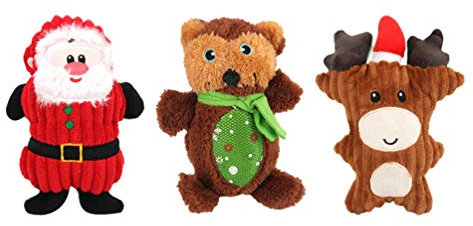 VILLCASE 3 StüCk Weihnachts Hundespielzeug - PlüSch Spielzeug Mit Quietscher FüR Kleine Hunde - Santa, Rentier Und BäR Design - Ideal FüR Interaktives Spielen