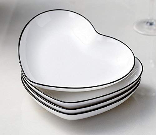LMMJYF 4 Pezzi di 8,5 Pollici in Ceramica Creativa Combinazione di Piatti a Forma Speciale Bellissimo Piatto Snack a Forma di Cuore per Piatti Domestici-4 Dischi a Forma di Cuore