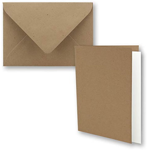 NEUSER PAPIER 25x Vintage Kraftpapier Faltkarten SET - sandbraun (braun) - mit Umschlägen und Einlegern DIN B6-12 x 16,9 cm - blanko Recycling Klappkarten