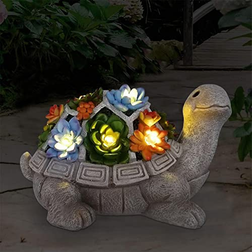 Nacome Solar Turtle Garden Statue - Succulent & 7 LED Lights, Outdoor Decor