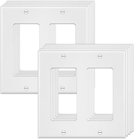 MLLIZH 2-Gang Switch Outlet Wall Plate Cover Double Decora Electrical Faceplate for Light Switches, Smart Switch,Dimmers, GFCI, Receptacle, USB Outlet, White (10-Pack)
