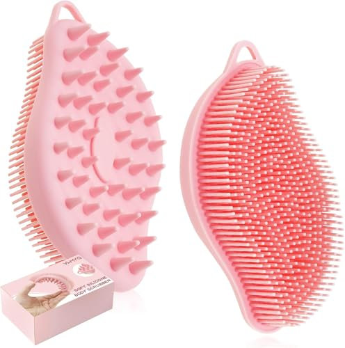 Silikon Body Scrubber, Silikon-Körperschrubber, doppelseitige Silikon-Luffa-Körperbürste, Silikon-Duschschrubber und Shampoo-Bürste für die Kopfhautmassage (CM-JT-pink)