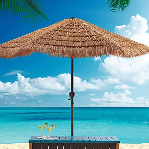 Yclty Strandschirm Bast Sonnenschirm 7,87 Fuß Hawaiian Beach Sun Umbrella, Tragbarer Reetdach Patio Tiki Strohschirm Mit Kurbel, UV-Schutz Belüftet Restaurant Fishing Party Market