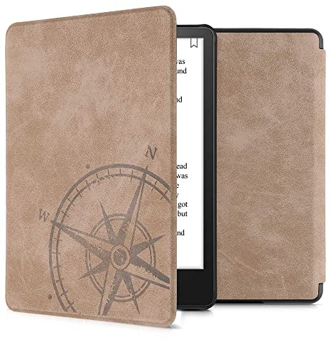 kwmobile Custodia compatibile con Amazon Kindle Paperwhite 11. Generation 2021 - Cover in Simil Pelle Scamosciata - Flip Case Magnetica marrone per eReader