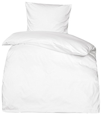 Moon Premium Mako Satin Bettwäsche 100% Baumwolle (Bettwäsche 155x220 / 80x80, weiß)
