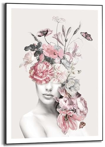 REINDERS Gerahmtes Bild, Blumenfrau, Wohnzimmer, Bilder, Wanddeko, Room Decor, MDF, Rosa, 70x50cm