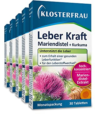 Klosterfrau Leber Kraft Tabletten | 5 x 30 Stück | Unterstützt die Lebergesundheit | Mit Mariendistel & Kurkuma
