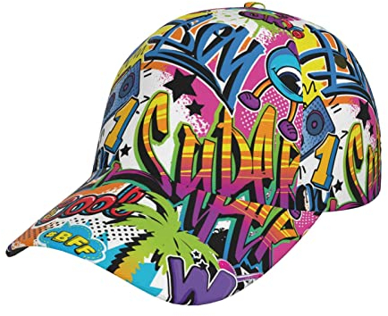 Whuanlo Cool Skull Baseball Cap Verstellbar Trucker Hut Sonnenhut Outdoor Hut Cap Unisex, Buntes Graffiti-Muster, One size