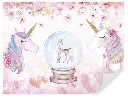 Tapeko Papier Peint Chambre Enfant 260x180 cm 3D Effet Licorne Licorne Rose Magie Boule Magique Conte de Fées pour Fille Papier Peint intissé u07371