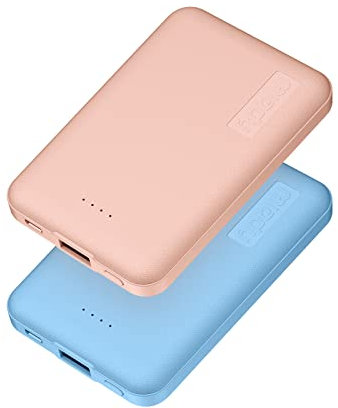 Miady 5000mAh Power bank 2 Pack, Ultra Slim Portable Charger 2.4A USB Input Battery Pack Compatible with iPhone, iPad, Samsung, Nexus and more(Creamy Blue & Champagne pink)