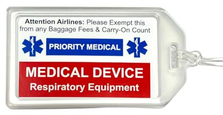 Flight Medical Device Tag Carry On Exemption - Respiratory Devices, Travel Supplies, Bag Tag, Luggage, Medical Alert | Relax with a Stress Free Flight | Baggage Key Ring