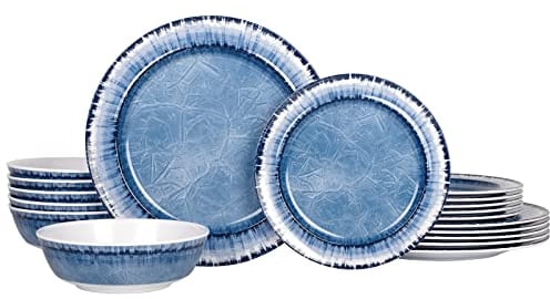 AELS Melamine Dinnerware Set of 18 Pcs Dinner Dishes Set for Indoor and Outdoor Use, Dishwasher Safe, Lightweight Unbreakable, BPA Free (Navy, Service for 6 (18pcs))