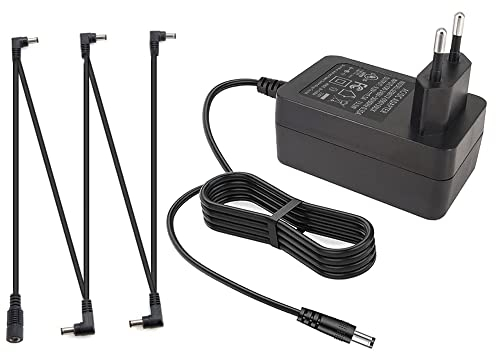 ANKS Pedale Netzteil Netzgerät Netzadapter 9V DC, Center Negative 9V 1.5A Gitarren-Effektpedal-Adapter Netzkabel mit Kabel 5-Wege-Daisy-Chain-Kabel