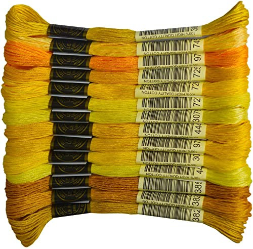 Hochwertige Sticktwist in Regenbogenfarben, Kreuzstichfäden – Freundschaftsarmbänder – Bastelseide – 14 Knäuel pro Packung, Stickgarn, hellgelber Farbverlauf