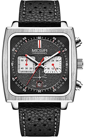 FORSINING Herren-Quarzuhr, Datum, Analoganzeige, Armbanduhr mit Echtlederarmbändern, quadratisches Zifferblatt, wasserdicht, Business-Uhren für Herren, Schwarz , Armband