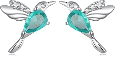 NewL 925 Sterling Silber Kolibri-Ohrstecker Blau Zirkonia Ohrringe für Frauen Schmuck Geschenk, Sterling Silber