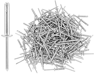 QWORK Rivetti pop esplosi a tre pieghe, 200 pezzi 3/16 x 1 mandrino in alluminio a testa grande, rivetti a tre grip in alluminio solido, rivetti a flangia grande