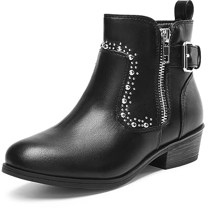 DREAM PAIRS Girls Mid Calf Riding Combat Boots Zip Ankle Boots