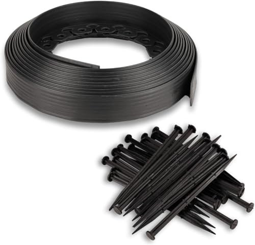 10 Meters Garden Outdoor Flexible Lawn Edging Border Wall Fence Pathway With Plastic Securing Pegs (Plastic 1 x 10m)