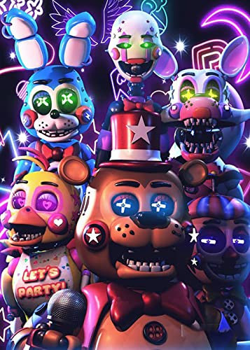 DVBQQWE Diamond Painting Kits für Erwachsene, Full Drill Round Five Nights at Freddys, Diamantkunst, 5D-Edelsteinkunst für Anfänger, mit Muster, Wanddekoration, 30,5 x 40,6 cm