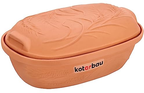 KOTARBAU® Keramik Bräter 4,5 L Römischer Topf Keramiktopf mit Deckel und Griffen Naturton Bräter Dampfgarer Rustico Tonbräter Auflaufform Tonware Keramische Grillschale Oval Steingut Brotbackform