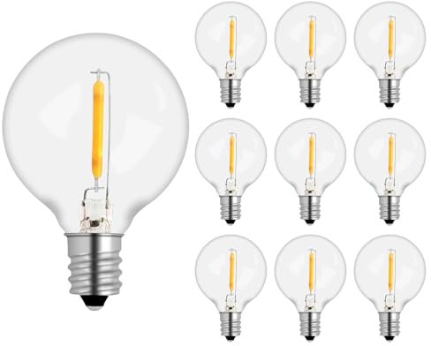10 Stück E12 G40 1W LED Lampen, Ersatz 7W Glühbirnen Außen, 2700K Warmweiß, AC 220-240V, G40 Globe Klar, Glas Birne, Nicht Dimmbar, Außenleuchten für Außen-Lichterketten, Camping, Straßen, Party