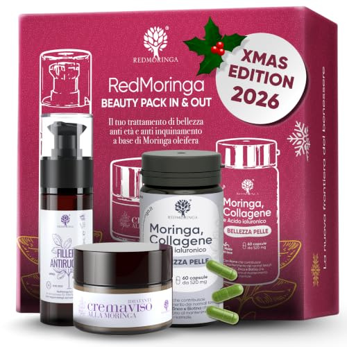 Geschenkset für Damen, komplettes Hautpflege-Set auf Basis von Moringa Bio | mit Gesichtscreme, Anti-Faltenserum, Kollagen-Ergänzungsmittel | Geschenkidee für Damen RedMoringa Hautpflege-Set |