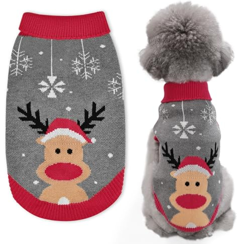 FWLWTWSS Weihnachten Hundepullover, Winter Warmer hundepulli Sweater mit Rollkragen, Geschenke für kleine und mittelgroße Hunde Large
