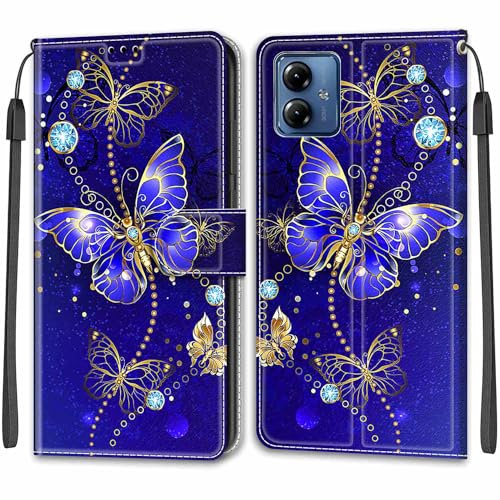 TOMYOU PU Leather Wallet Case for Motorola Moto G14, Butterfly | Pouch Design, Book Flip Folio, Magnet Closure, Kickstand, Card Slots, Wrist Strap Lanyard, Pattern Style