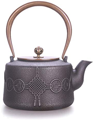 Chinese Knot Pattern Cast Iron Kettle Iron Uncoated Teapot Japanese-Style Handmade Water Bottle Large-Capacity Household Cast Iron Kettle - 1.3L