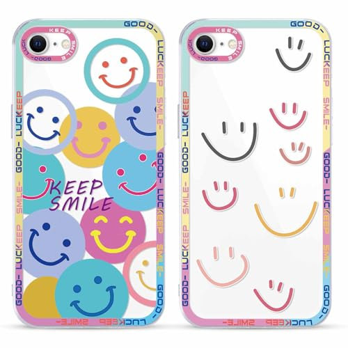 Yoedge 2 Pack Set Suitable for iPhone 8/SE 2022/7/SE 2020 Transparent 4.7, Phone Case With Cute Beautiful Fun Aesthetic Pattern Cover, Soft Glass Silicone Shockproof Protective Box, for iPhone 7
