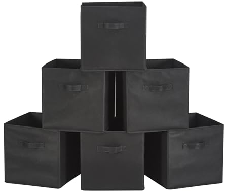 Webeasy Foldable Storage Cube Basket Bin, Set of 6, 28 x 28 x 28 cm (Black)