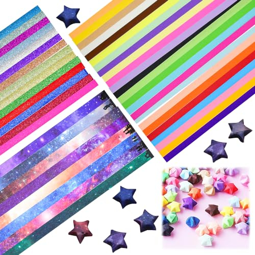 EMAGEREN 1436 Blatt Origami Sterne Papier, Regenbogenfarbe Origamisterne Papierstreifen Sterne Origami Star Paper Sternenhimmel Paper Star Strips Glitzer Sternenpapierstreifen für DIY