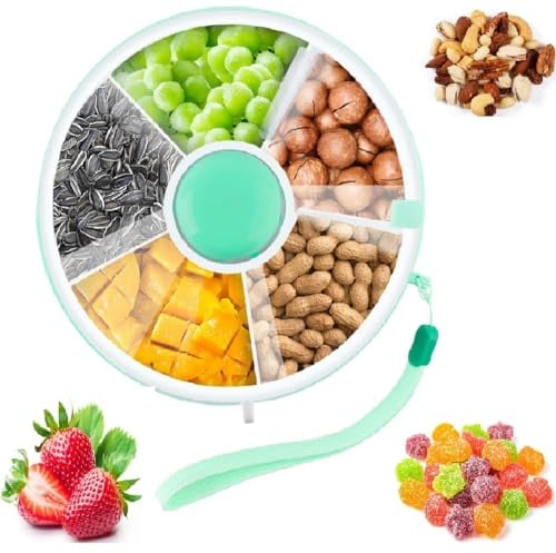 RANJIMA Snack Spinner, Snackbox mit 5 Fächern für Kinder, Rotierender Snack Organizer mit Deckel, Tragbarer Obst- und Süßigkeiten-Organizer für Kinder, Kleiner Obstteller Organizer für Kinder