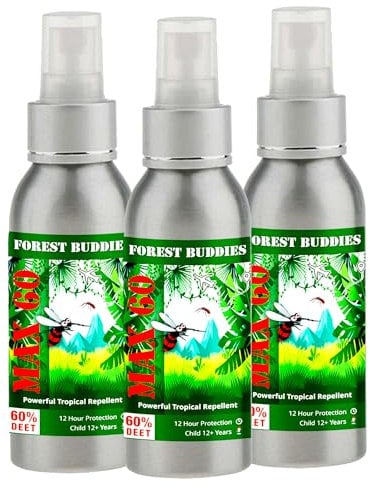 3X Forest Buddies Max 60 100ml 60% DEET Formula Unscented Maximum Strength Against Mosquitoes Biting Insects & Ticks UP to 12 Hours Protection for Any Destination Inc.Tropics Mosquito Repellant Spray