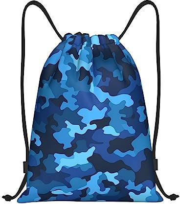 VducK Rucksack mit Kordelzug, für Herren, Blau, Camouflage, Kordelzug, Turnbeutel, Schwarz , M