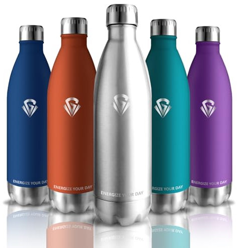 Grsta Gourde Isotherme, Gourde Sport Sans BPA, Gourde 1l Inox Anti Fuite, Gourde Running Garde au Froid Pendant 24 Heures/Chaud Pendant 12 Heures, pour Running, Randonnée, Camping, Vélo, Yoga