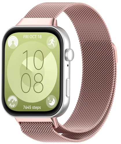 Cinturino in Metallo Compatibile con Huawei Watch Fit 3 Cinturini,Cinturini di Ricambio in Metallo Magnetico Bracciale per Huawei Fit 3 Cinturino milanese Uomo Donna,Rosa