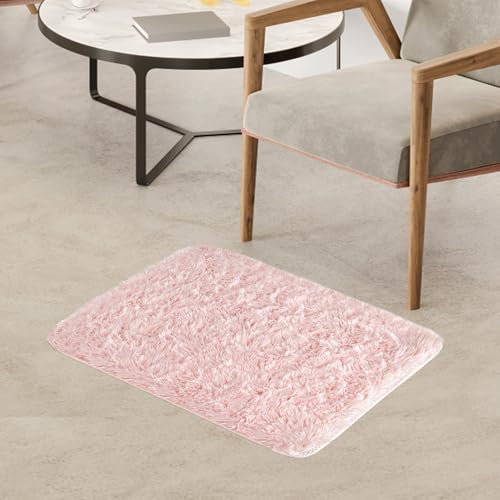 JingZhouYang Teppiche Gegend 40x60CM, Nette Dicke weiche Teppich, Shag Flauschige Plüsch Teppiche Dekor für Kinderzimmer, Schlafzimmer, Wohnzimmer, Badezimmer(Rosa)