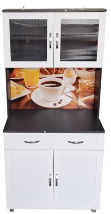 HTI living Küchenbuffet mit Glasteil Grau/Weiß Blanca Bistro Küchenschrank Hochschrank