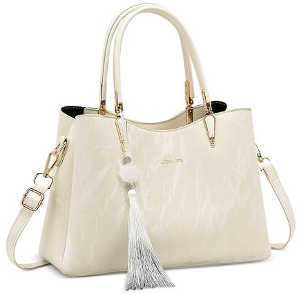 FORRICA Handtasche Damen Henkeltaschen mit Quastenanhänger PU Leder Umhängetasche Frauen Elegant Schultertasche für Reisen Bankett Shopper Weiß