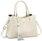 FORRICA Handtasche Damen Henkeltaschen mit Quastenanhänger PU Leder Umhängetasche Frauen Elegant Schultertasche für Reisen Bankett Shopper Weiß