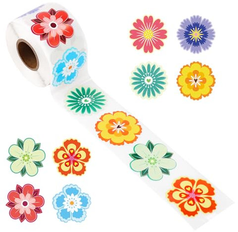 500pcs Flower Sticker for Kids, 8 Styles Spring Floral Sticker Roll 1.5in Colorful Summer Sticker for Scrapbooks Water Bottle Gift Wrapping Laptop Nature Party Decorations