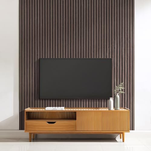 Home Treats Wall Panel Wood Slat | Decorative Wooden Panelling 3D Slatted Acoustic Sound Absorbing Ceiling or Wall Slats (Walnut, 240 x 60cm (2 Pack))