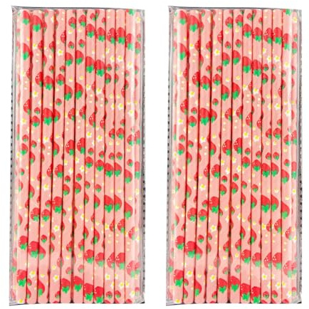 100 pajitas con patrón de frutas, pajitas de papel coloridas, pajitas de verano para bebidas frías, cócteles, jugos, fiestas, popotes de papel decorativos para cumpleaños, vacaciones, fresas
